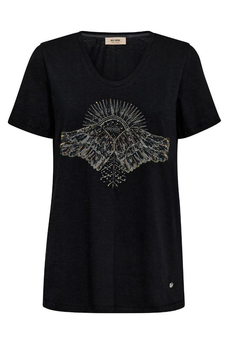 MOS MOSH Nadine O-SS Deco Tee, Svart