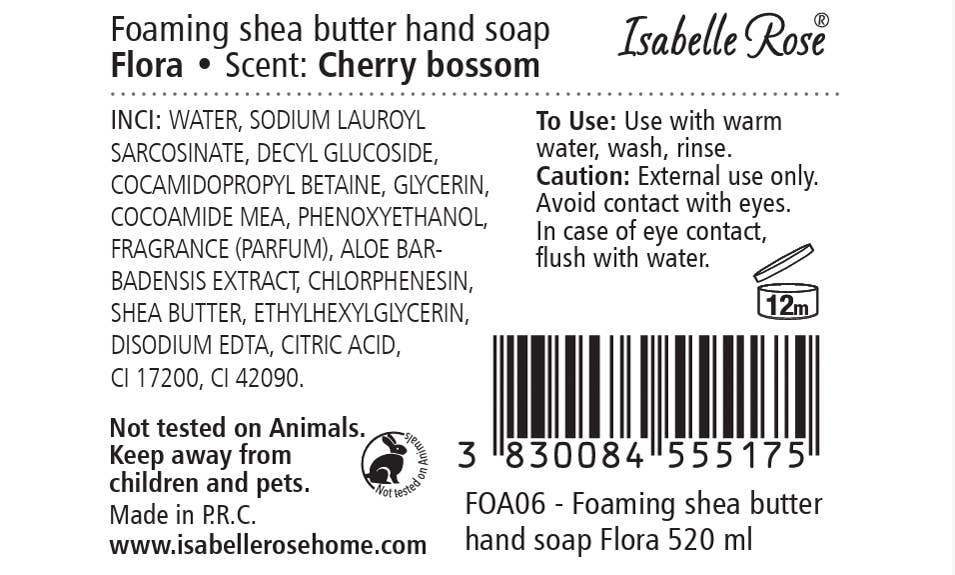 Foaming shea butter soap Flora 520 ml Isabelle Rose