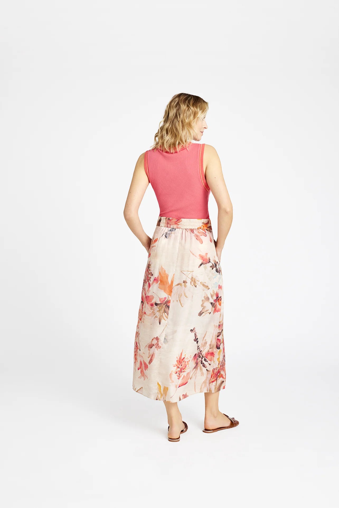 GUSTAV Mabell midi+pleated Skjørt, Sand/rose