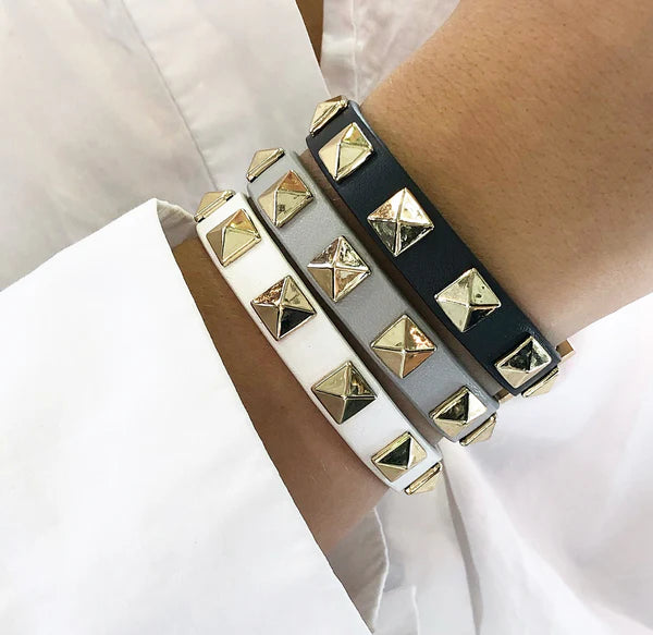 DARK Leather Stud Bracelet, Black/gold