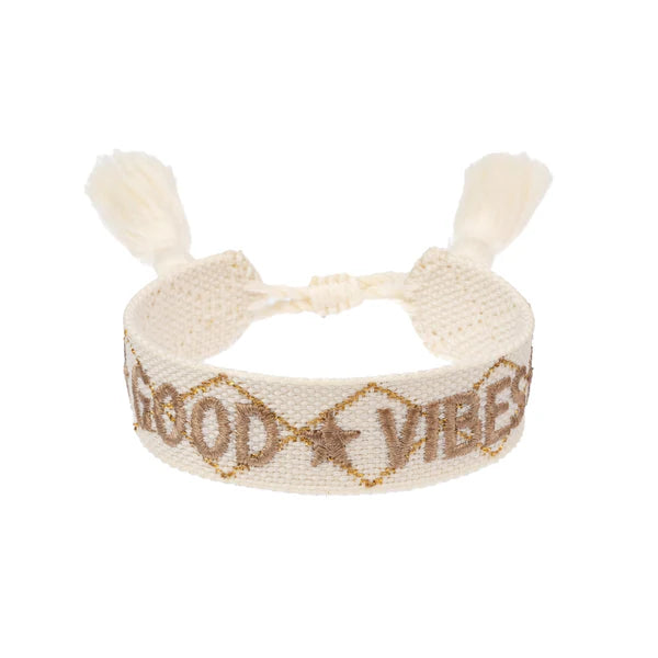 DARK Woven Friendship Bracelet "Good vibes", Vanilla/sand