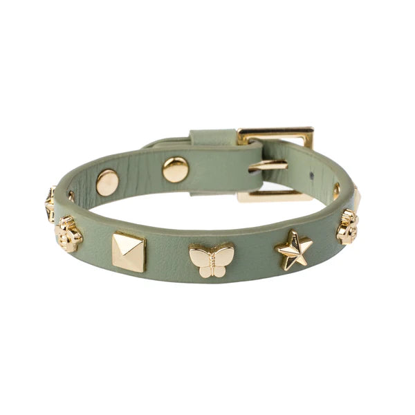 DARK Leather Sign Stud Bracelet, Milieu green