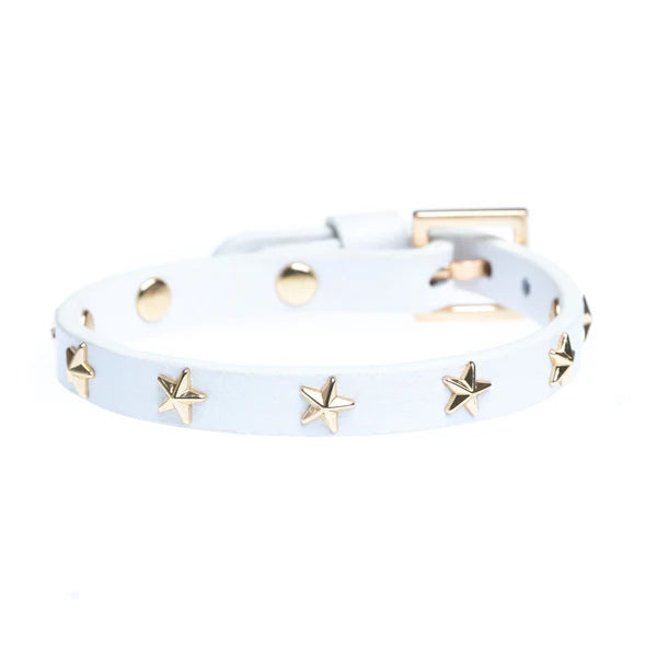 DARK Leather Star Stud Bracelet Mini, White/gold