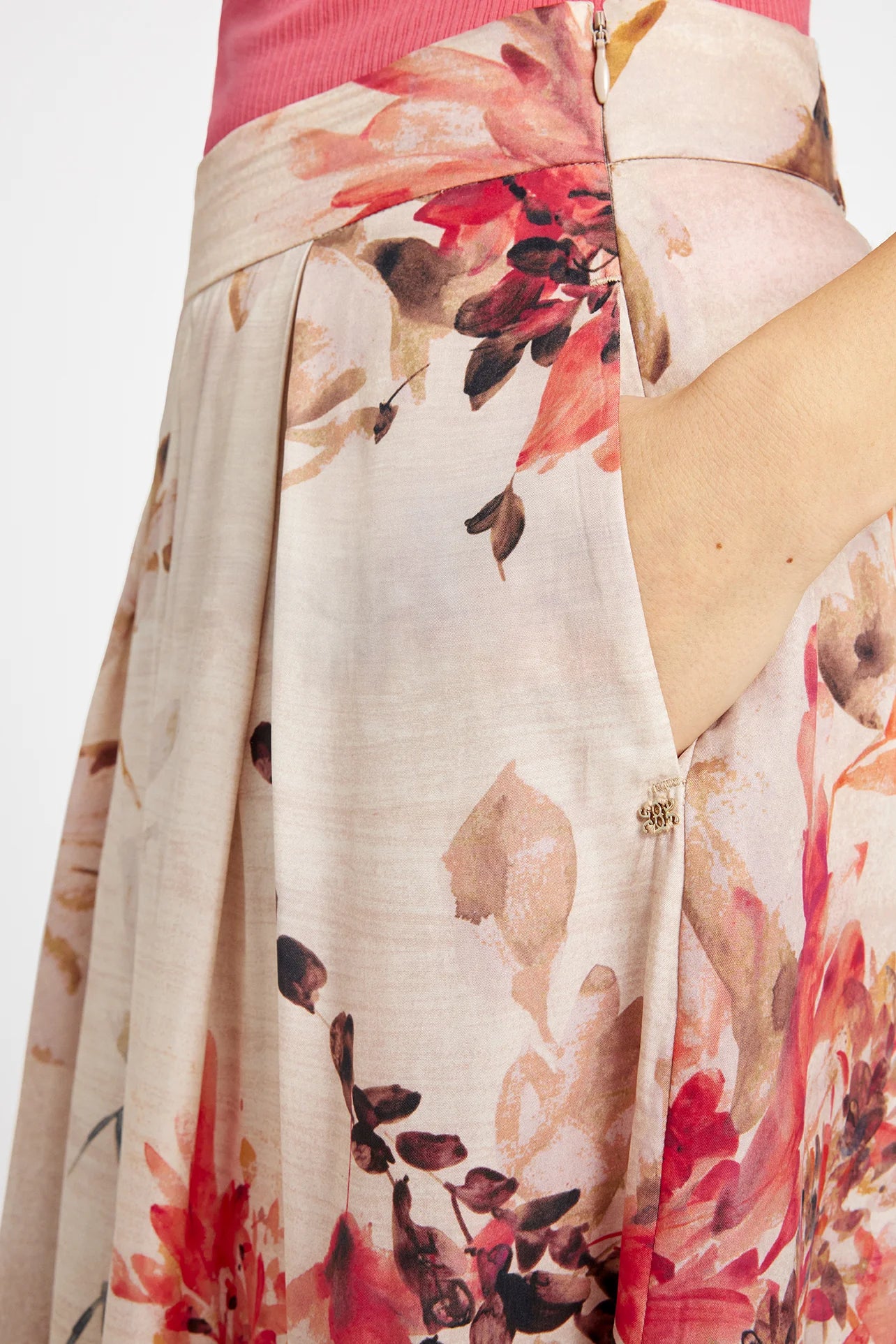 GUSTAV Mabell midi+pleated Skjørt, Sand/rose
