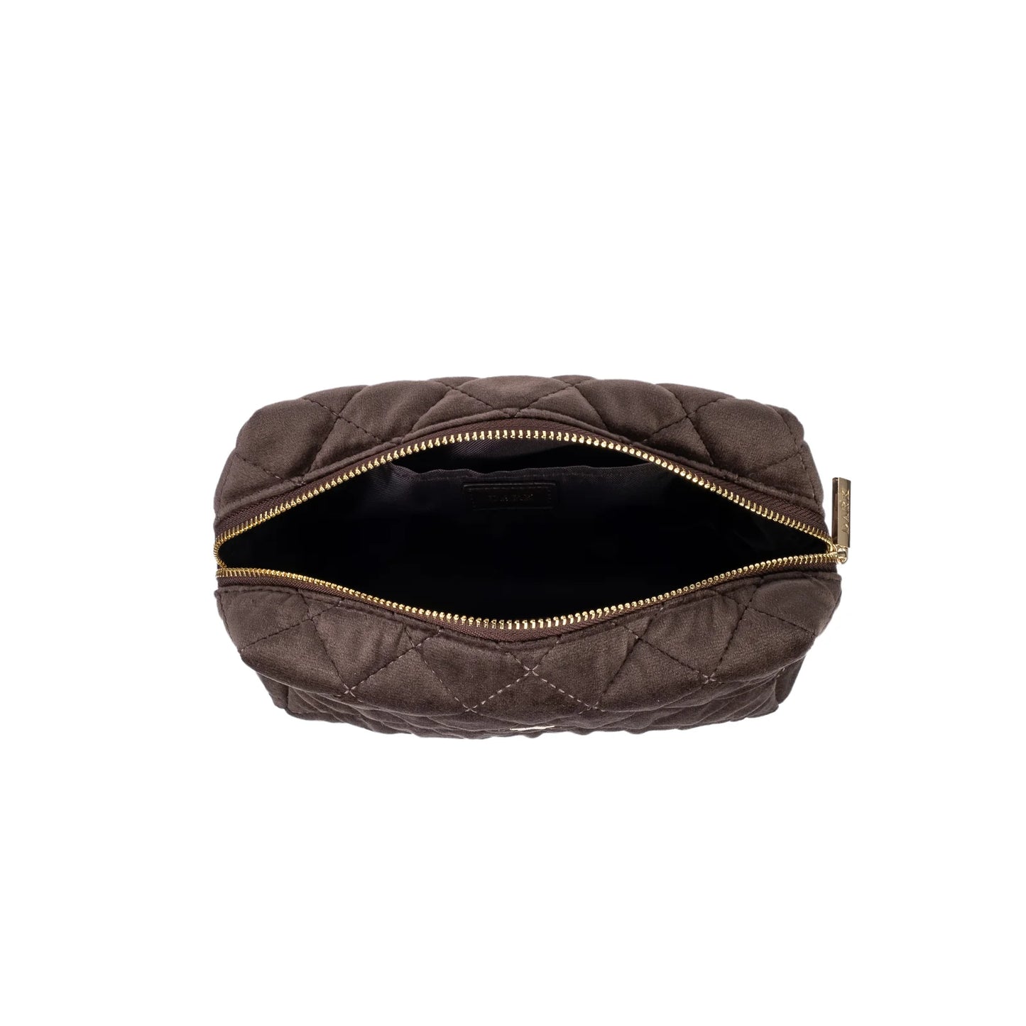 DARK Velvet Square Quilted Make-up Pouch Small, Chocolate brown