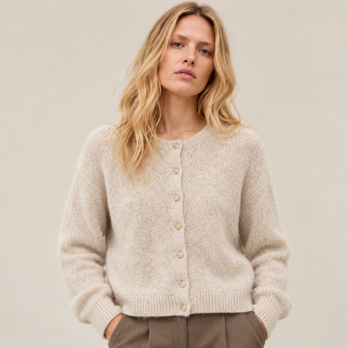 Sibin Linnebjerg Tallulah Light Melange Sand cardigan