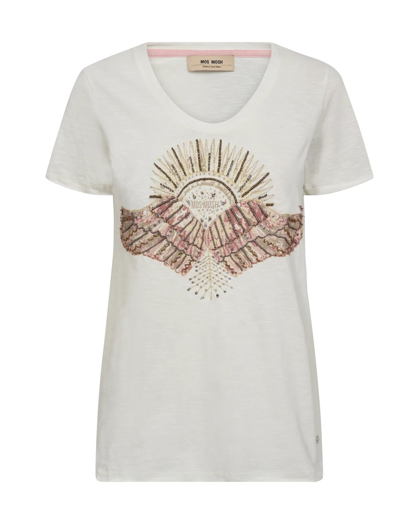 MOS MOSH Nadine O-SS Deco Tee, Powder Pink