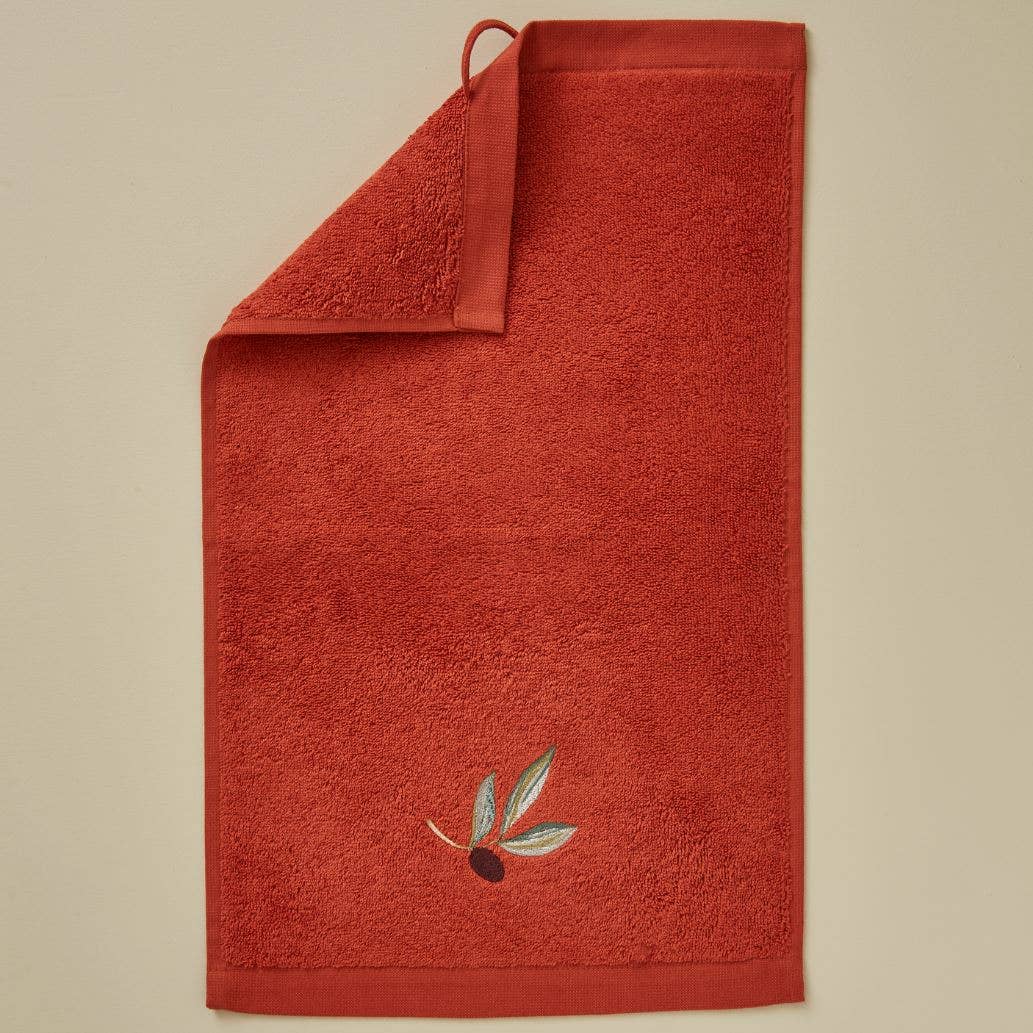 L’Oliveraie Embroidered Guest Towel – Terracotta: 30x50 cm