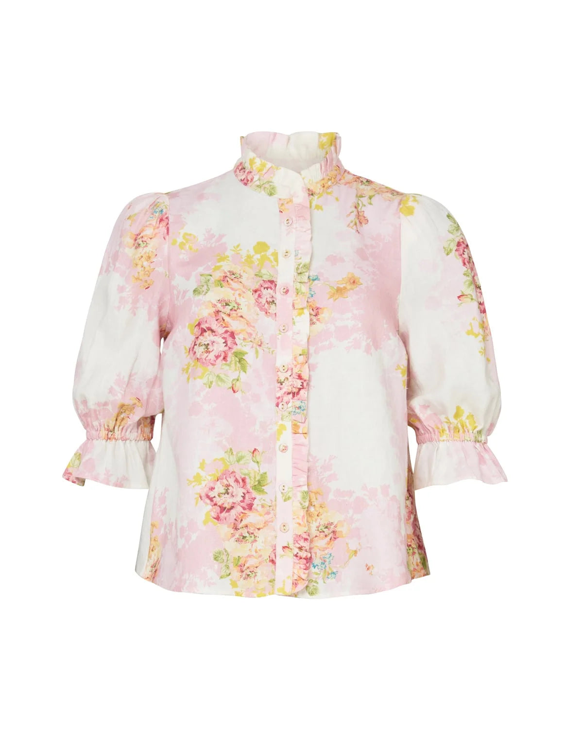 BY TIMO Linen Ruffle Blouse, rose amore