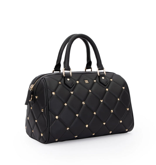 DARK Leather Quilted Bowler Bag Small w/Sign Stud (Kopi)