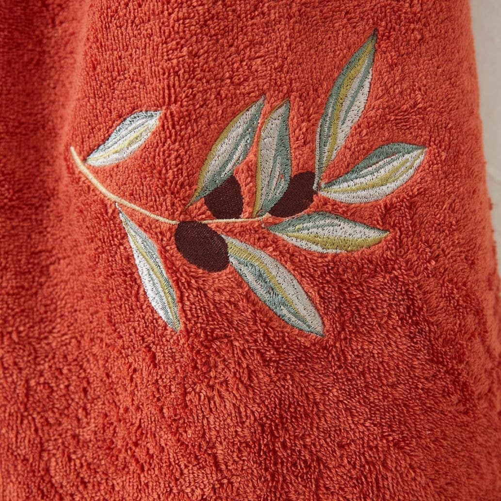 Embroidered L’Oliveraie Bath Towel Terracotta: 70x140 cm