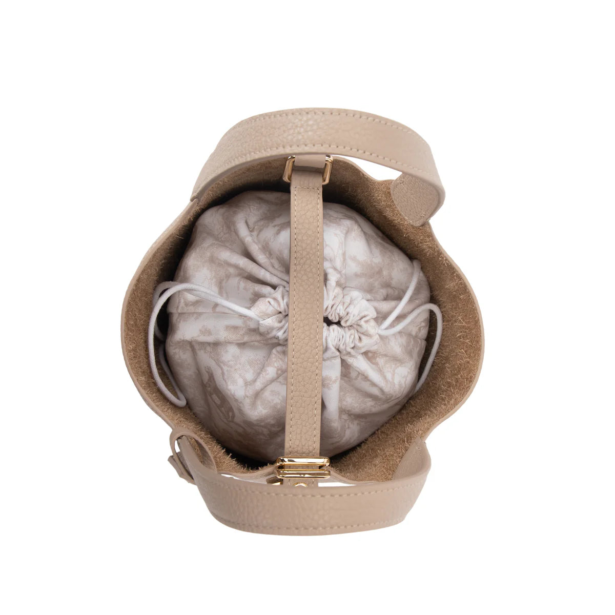 DARK leather bucket bag mini, dark sand