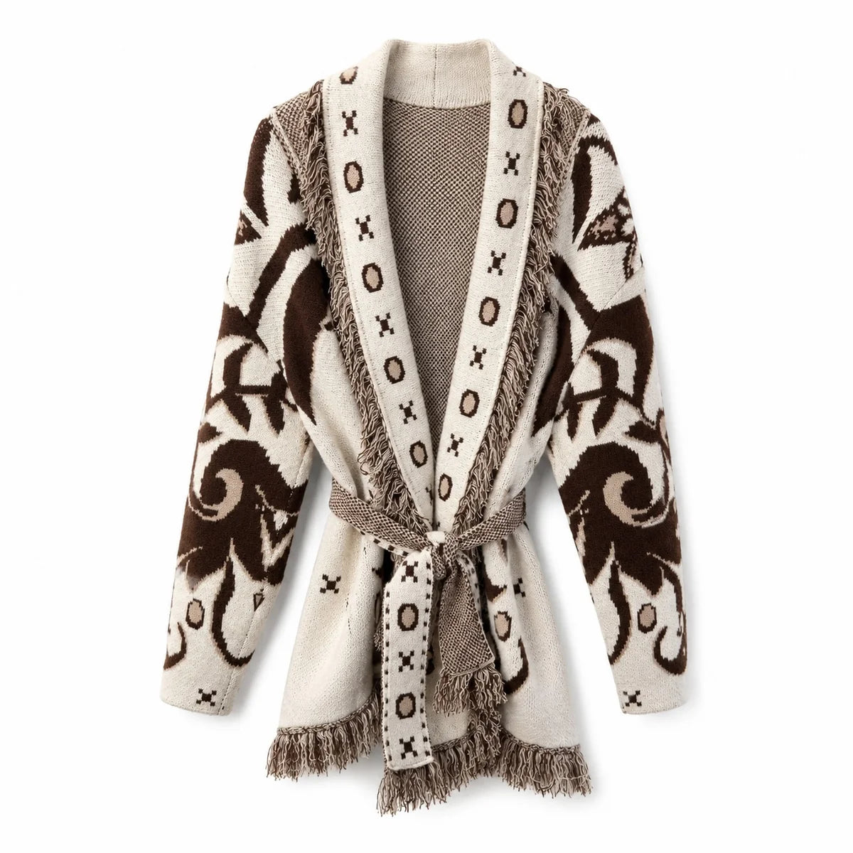 From Paris With Love Frill Cardigan, Ecru/brown