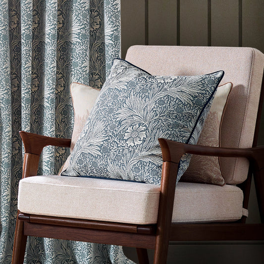 Marigold Piped Jacquard Cushion Indigo, 50x50