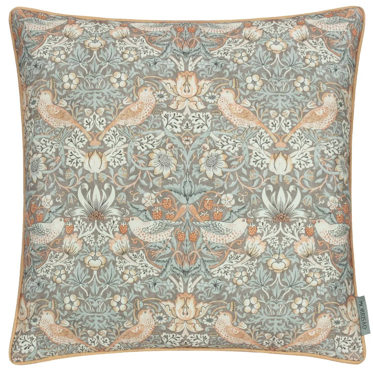 Strawberry Thief Piped Outdoor Cushion Biscuit 50x50