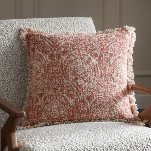 Durelle Damask Fringed Cushion Coral, 50x50