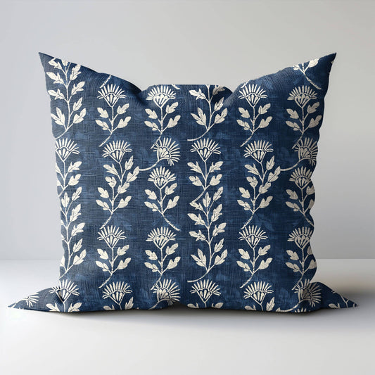 Indigo Blue Block print lin putetrekk, Hanes 50x50cm