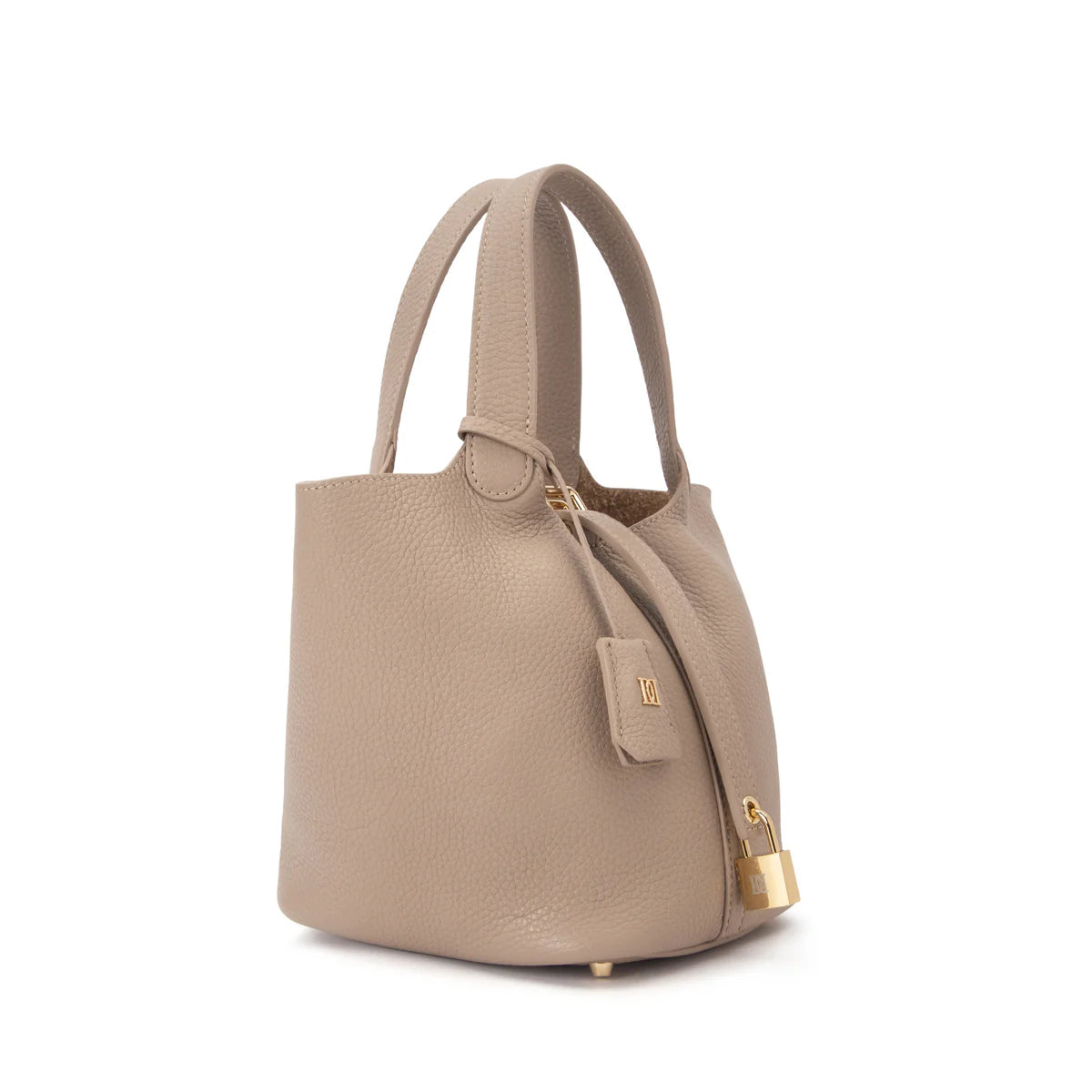 DARK leather bucket bag mini, dark sand