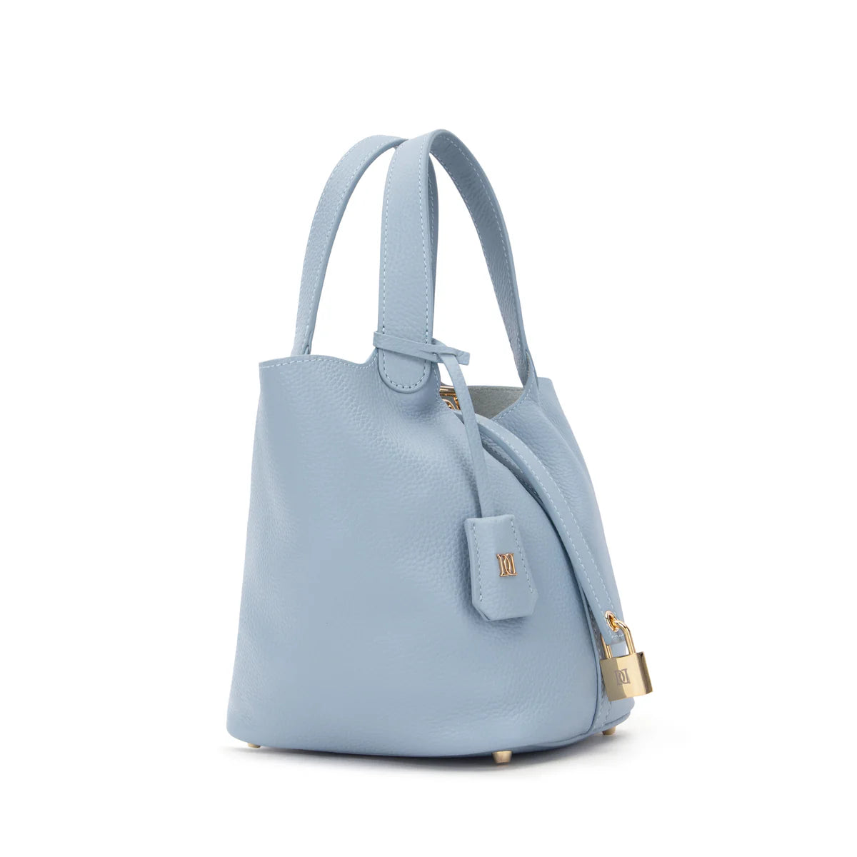 DARK leather bucket bag mini, light blue