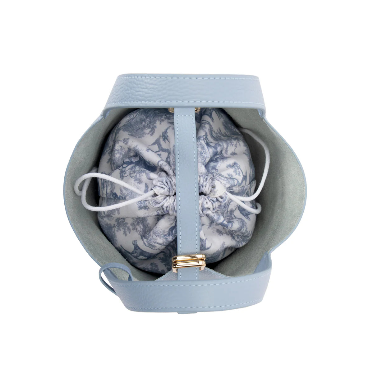 DARK leather bucket bag mini, light blue