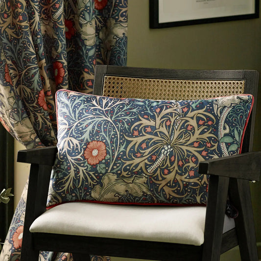 Seaweed Printed Velvet Cushion Indigo, 40x60