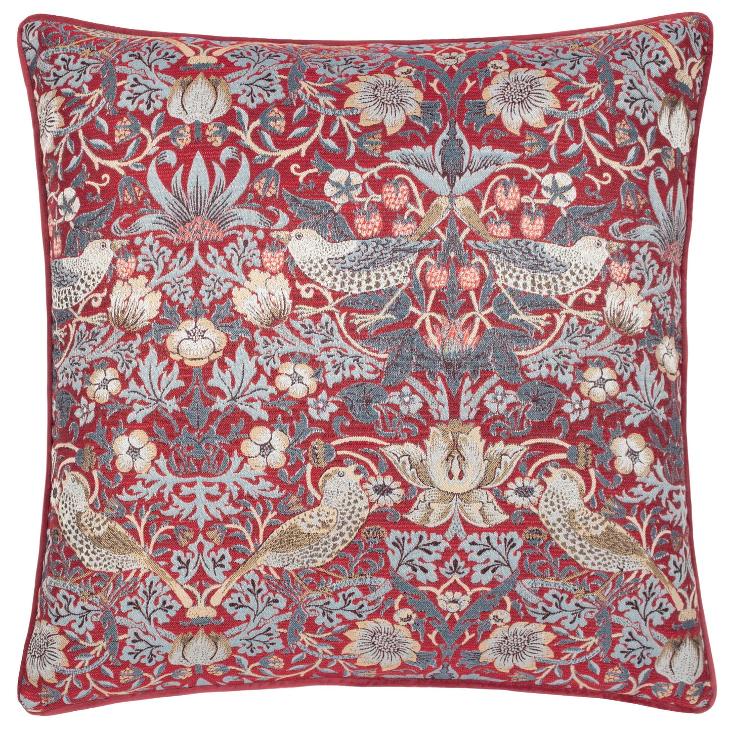 Strawberry Thief Piped Jacquard Cushion Berry: Berry / Cover Only / 55 x 55