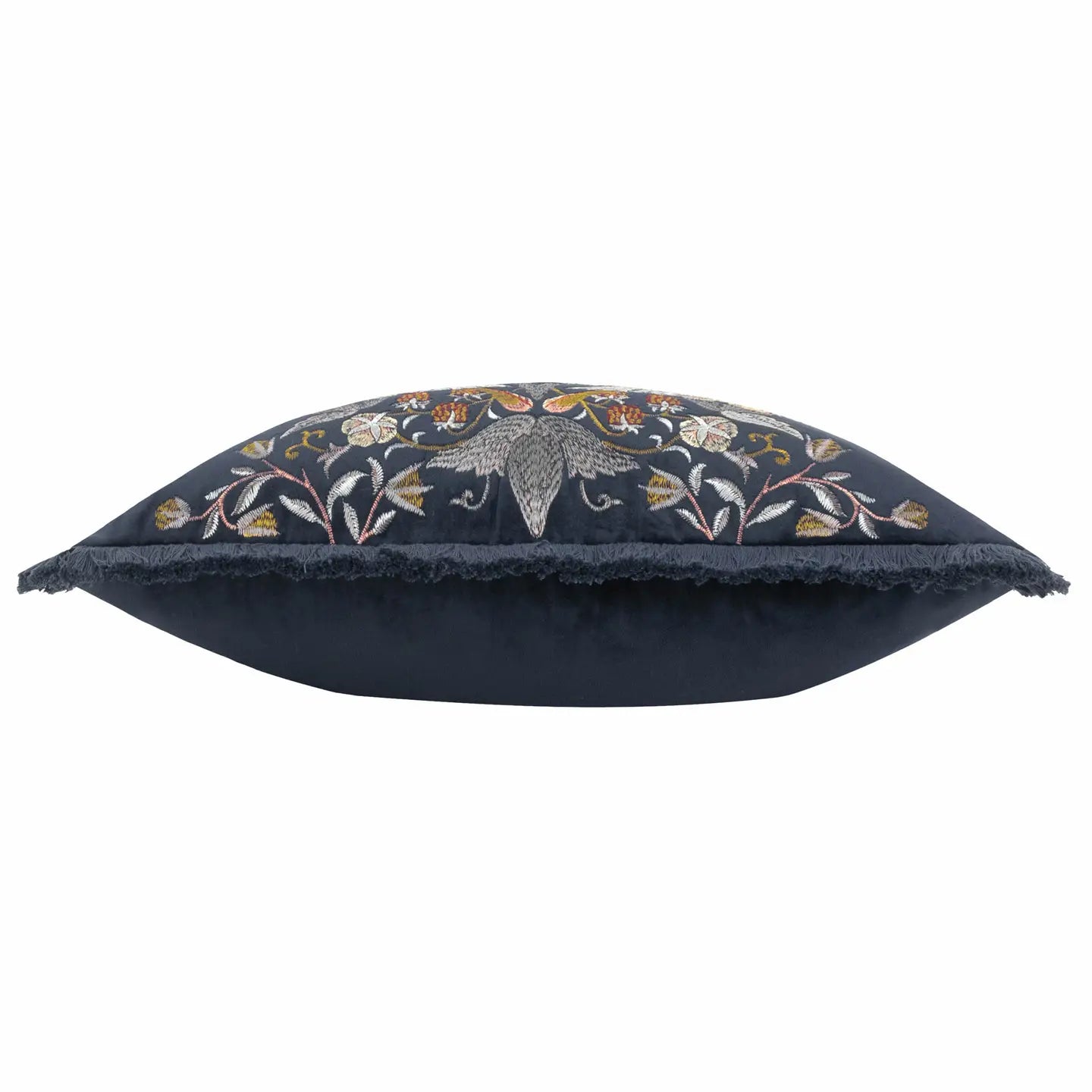 Strawberry Thief Embroidered Velvet Cushion Indigo 50x50