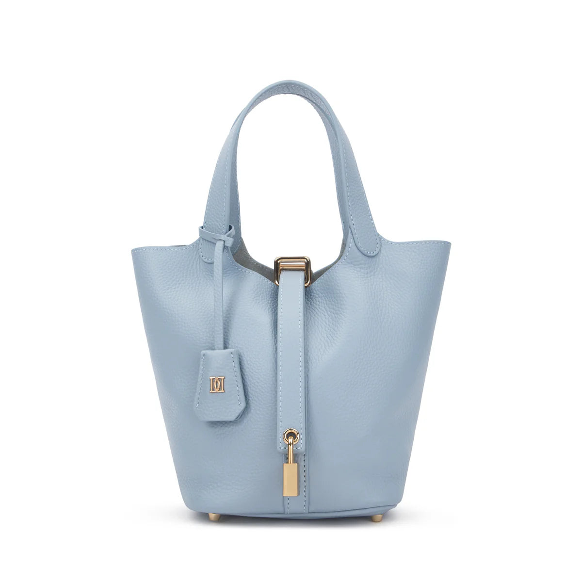 DARK leather bucket bag mini, light blue