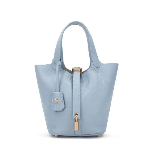 DARK leather bucket bag mini, light blue
