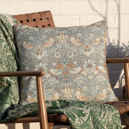 Strawberry Thief Piped Outdoor Cushion Biscuit 50x50