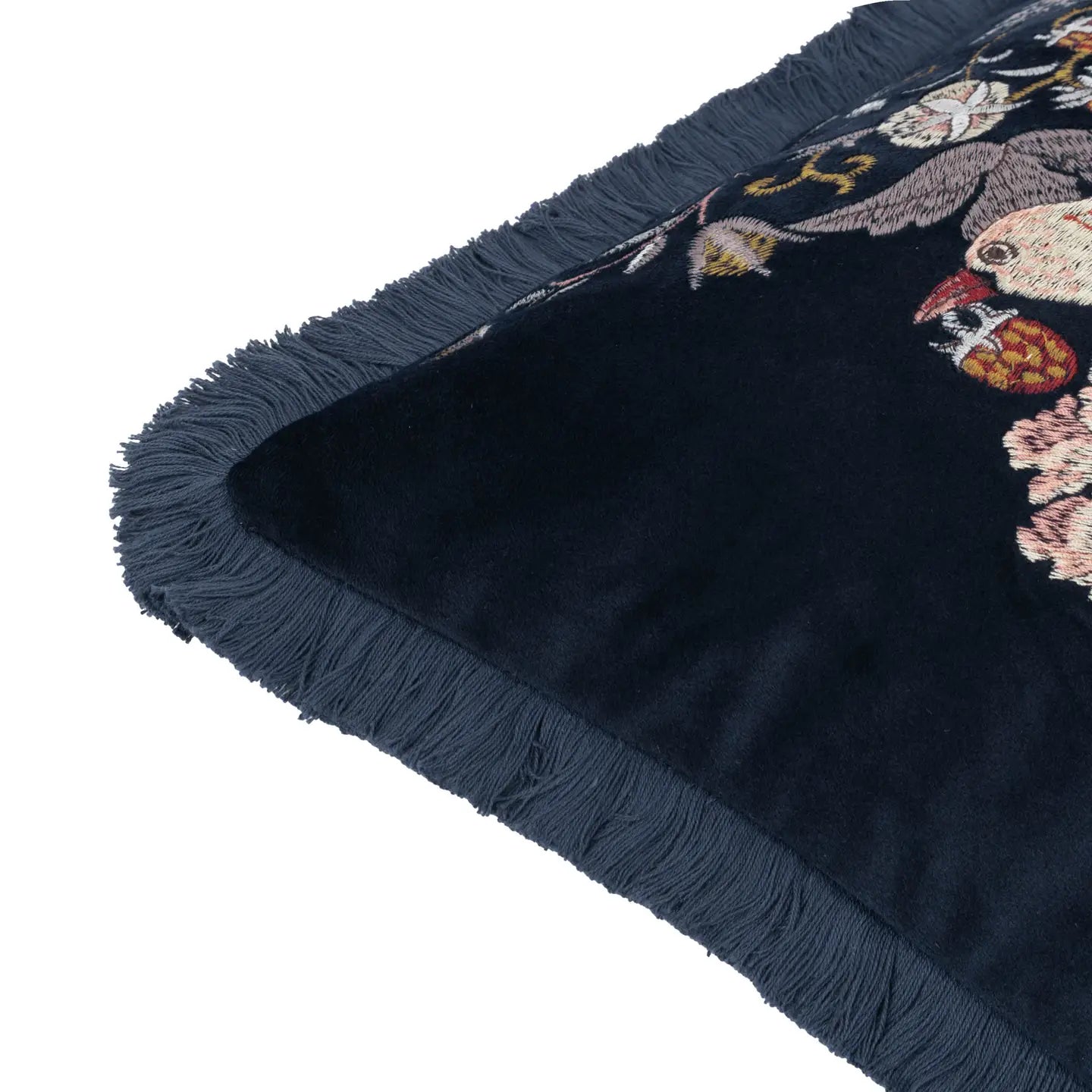 Strawberry Thief Embroidered Velvet Cushion Indigo 50x50