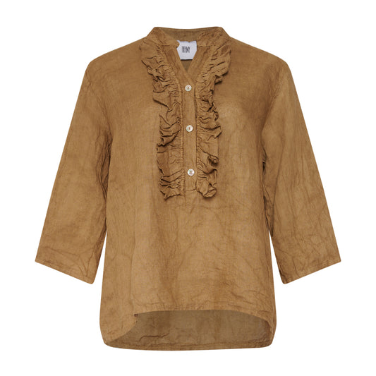 TIFFANY linbluse brown Harper Ruffle, light