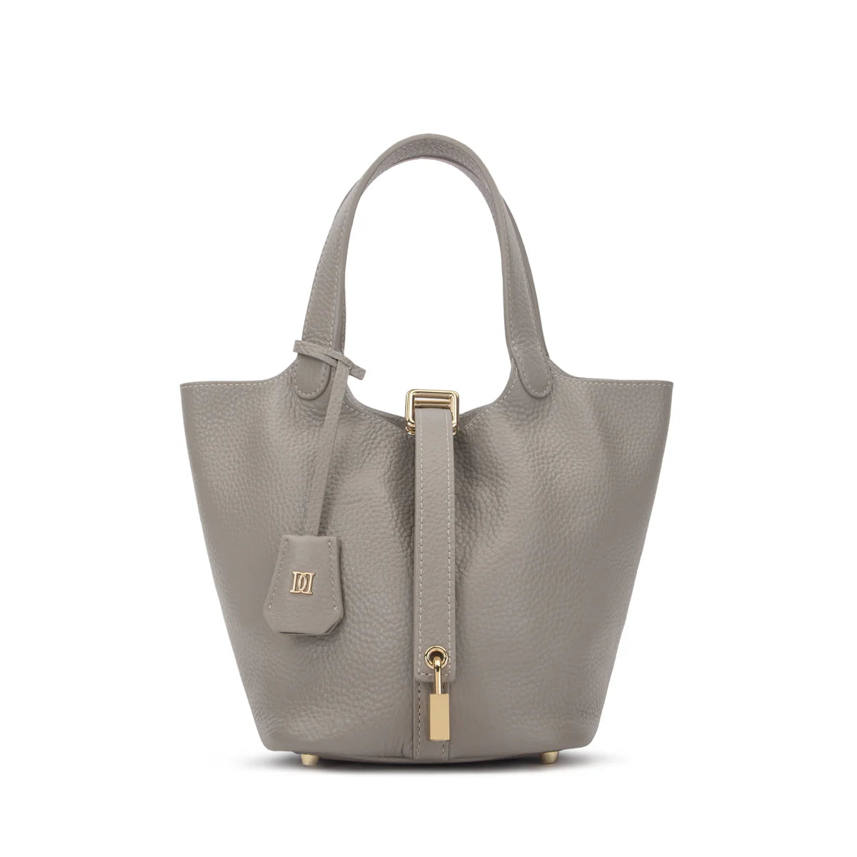 DARK leather bucket bag mini, warm taupe