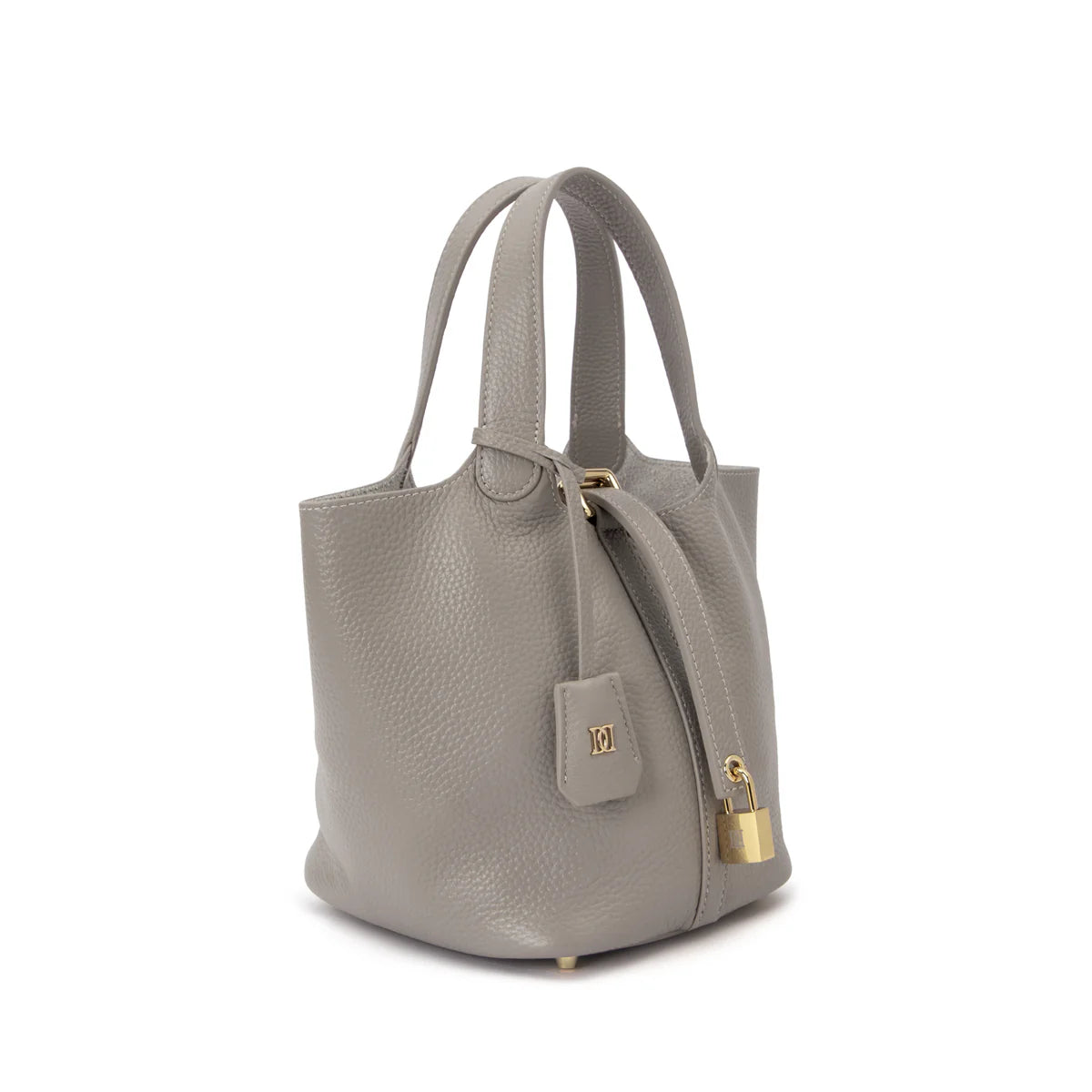 DARK leather bucket bag mini, warm taupe