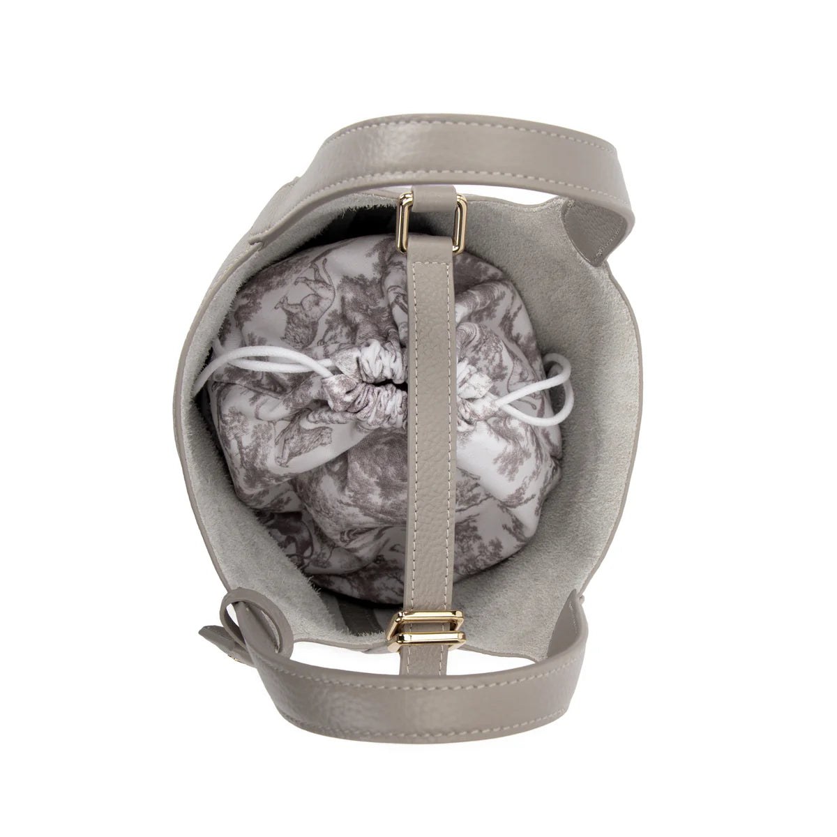 DARK leather bucket bag mini, warm taupe