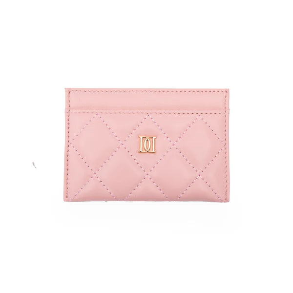 Leather Quilted Card Holder - Pale Rose