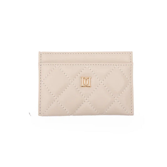 Leather Quilted Card Holder - Sand