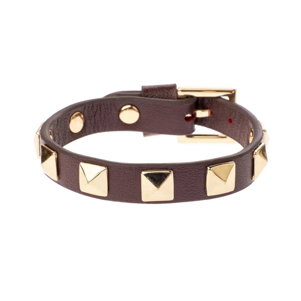 DARK Leather Stud Bracelet, Maroon/gold