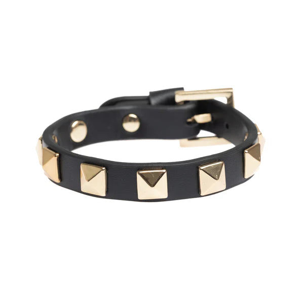 DARK Leather Stud Bracelet, Black/gold