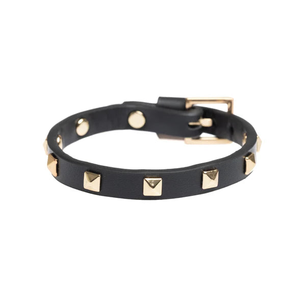 DARK Leather Stud Bracelet Mini, Black/gold