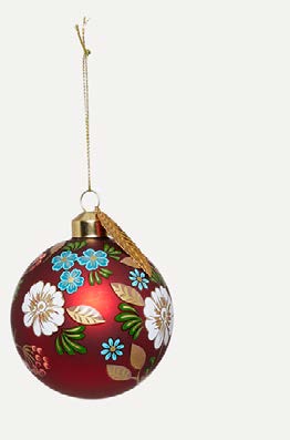 Glasskule matt rød med blomster