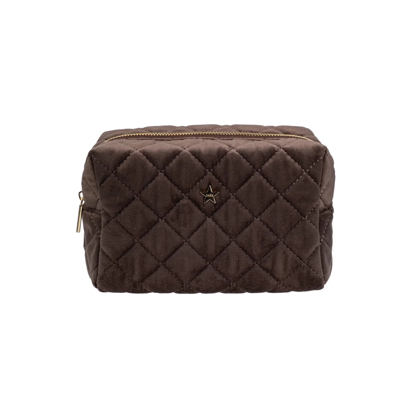 DARK Velvet Square Quilted Make-up Pouch Small, Chocolate brown
