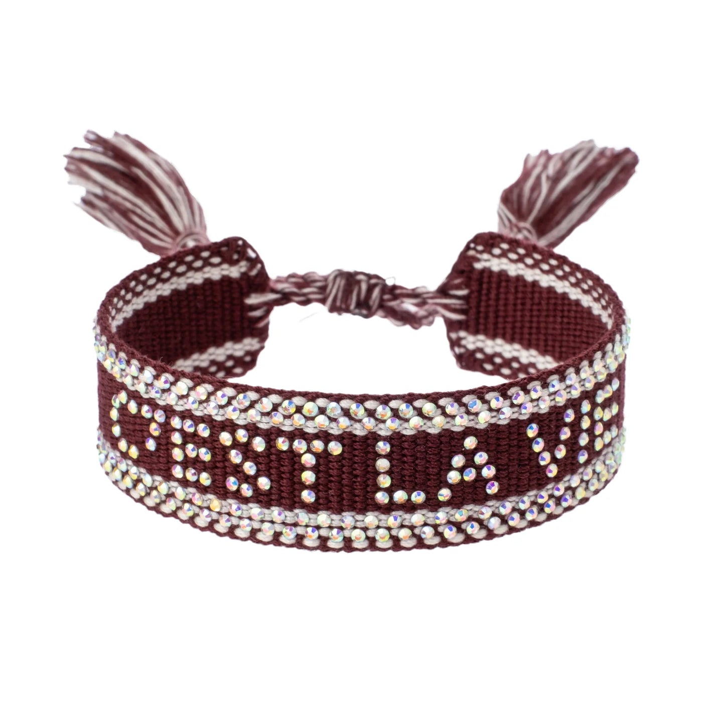 DARK Woven Friendship Bracelet w/crystals "C'est La Vie", Maroon