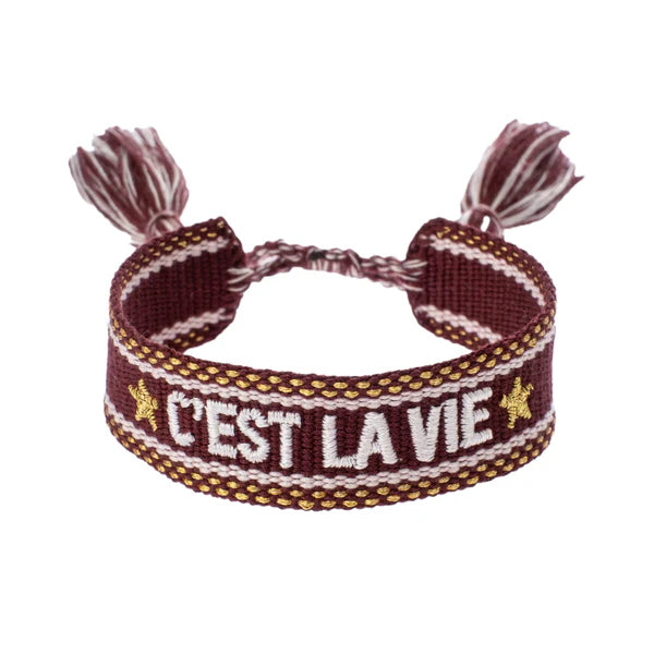 DARK Woven Friendship Bracelet "C`est La Vie", Maroon/gold