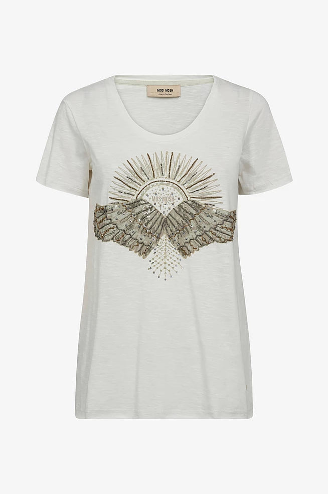 MOS MOSH Nadine O-SS Deco Tee, Celadon tint