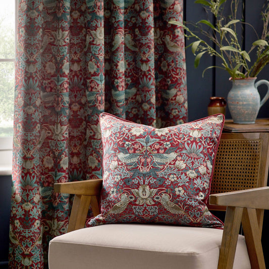 Strawberry Thief Piped Jacquard Cushion Berry: Berry / Cover Only / 55 x 55