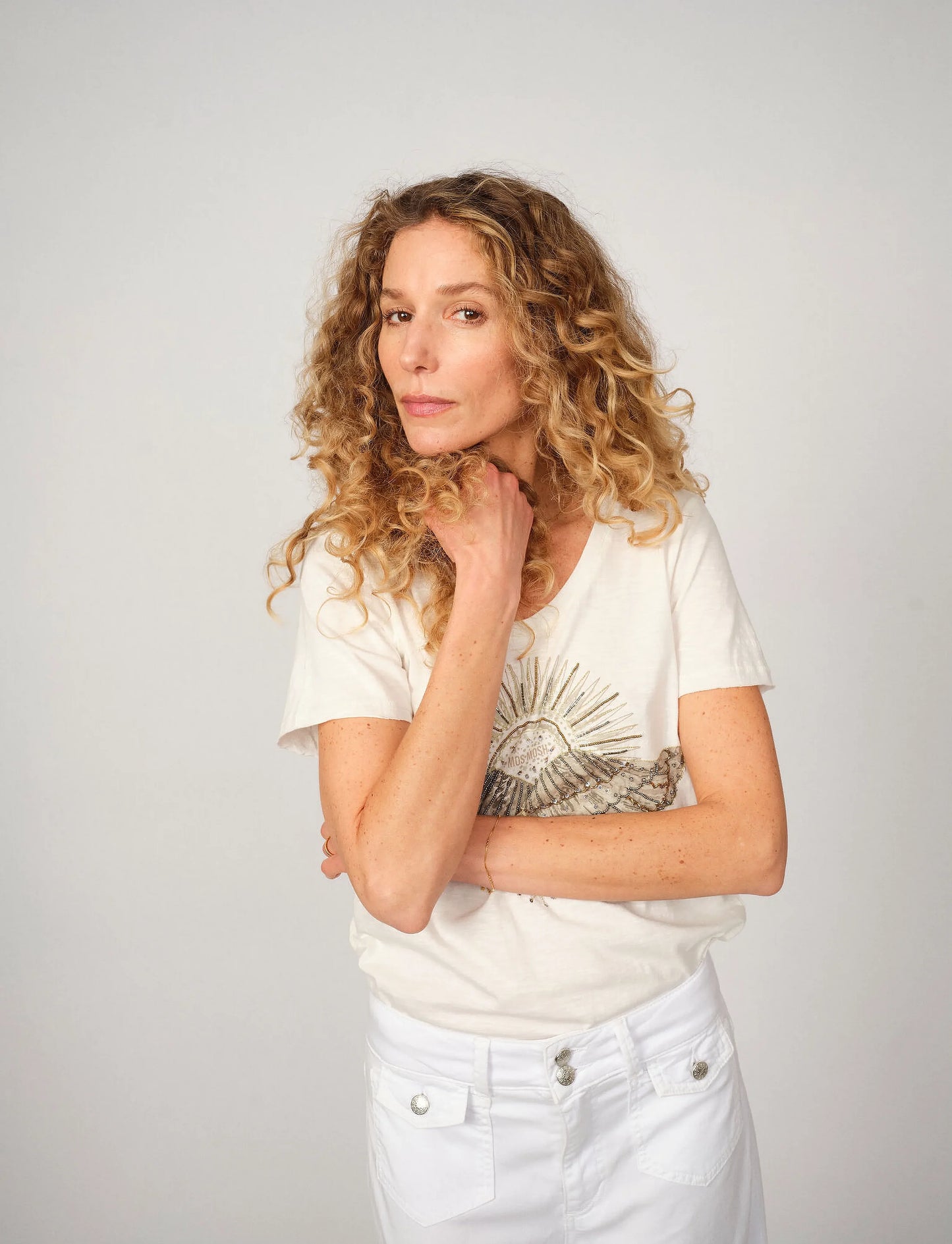 MOS MOSH Nadine O-SS Deco Tee, Celadon tint
